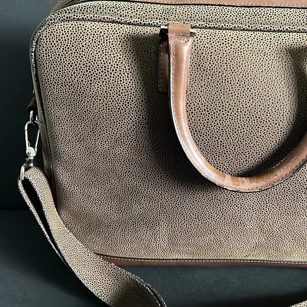 Jack Georges Pebbled Suede & Leather Messenger Crossbody Briefcase Case